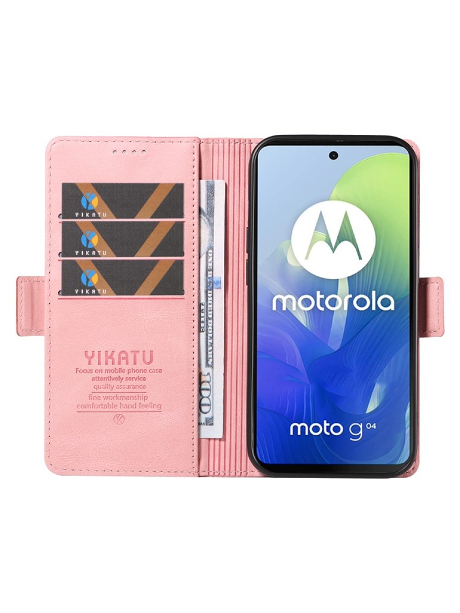 Калъф от еко кожа тип портмоне за Motorola Moto G04s - розов