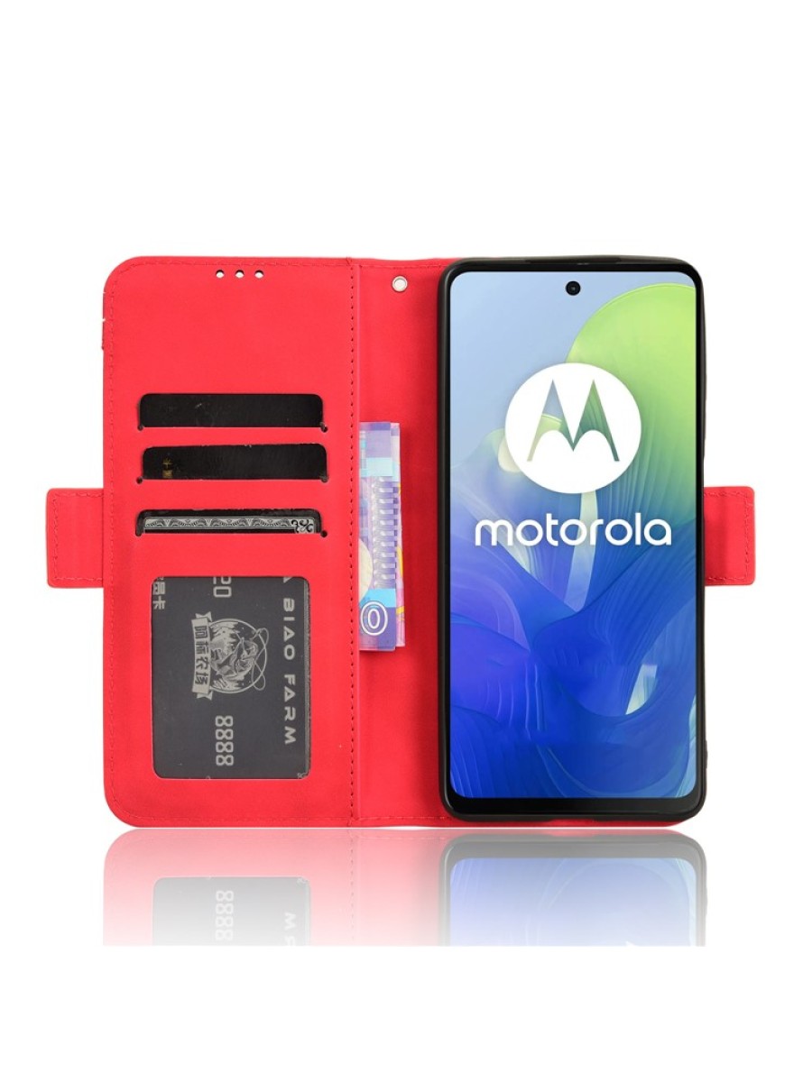 Калъф от еко кожа тип портмоне за Motorola Moto G04s - червен