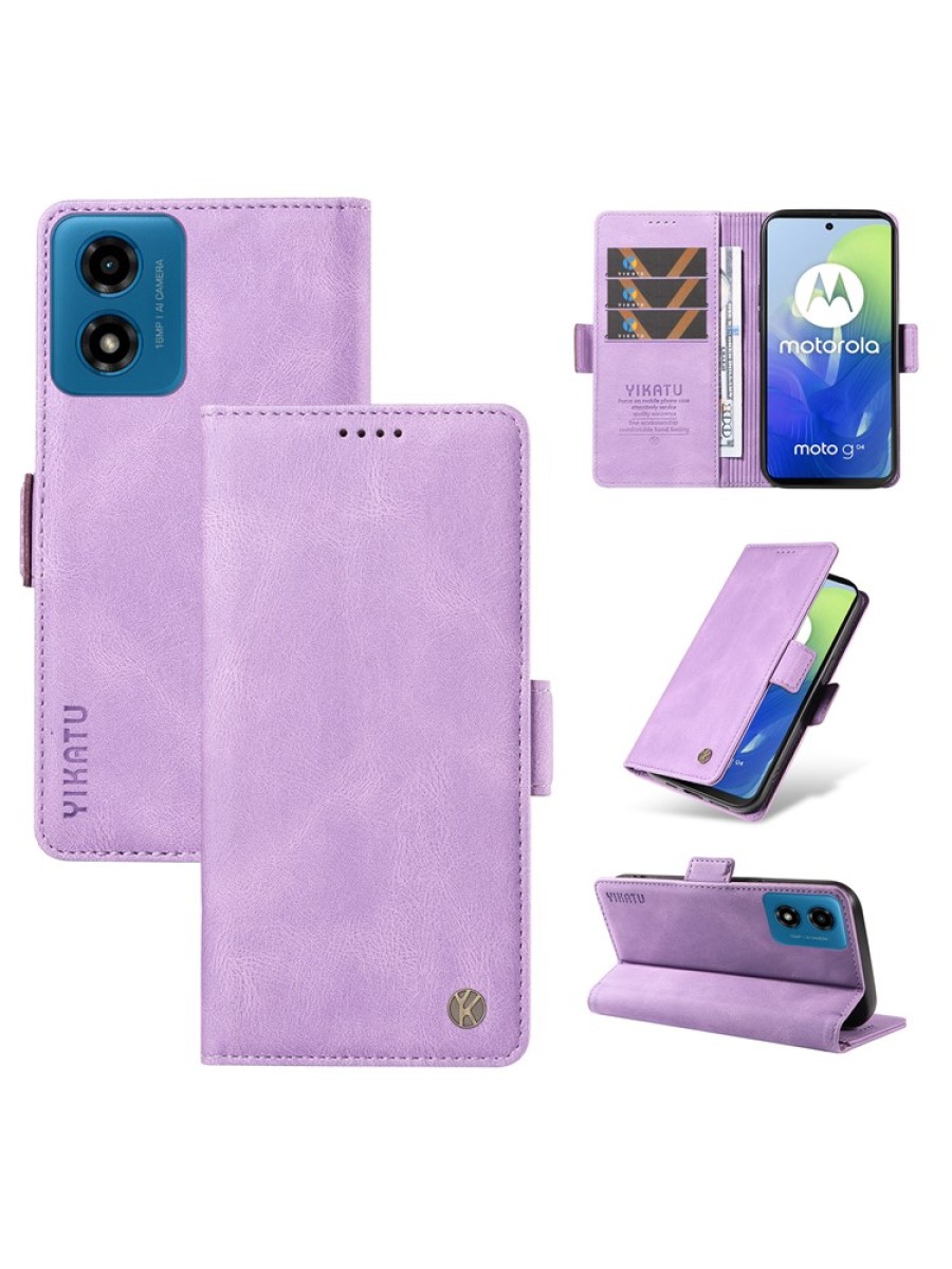 Калъф от еко кожа тип портмоне за Motorola Moto G04s - лилав