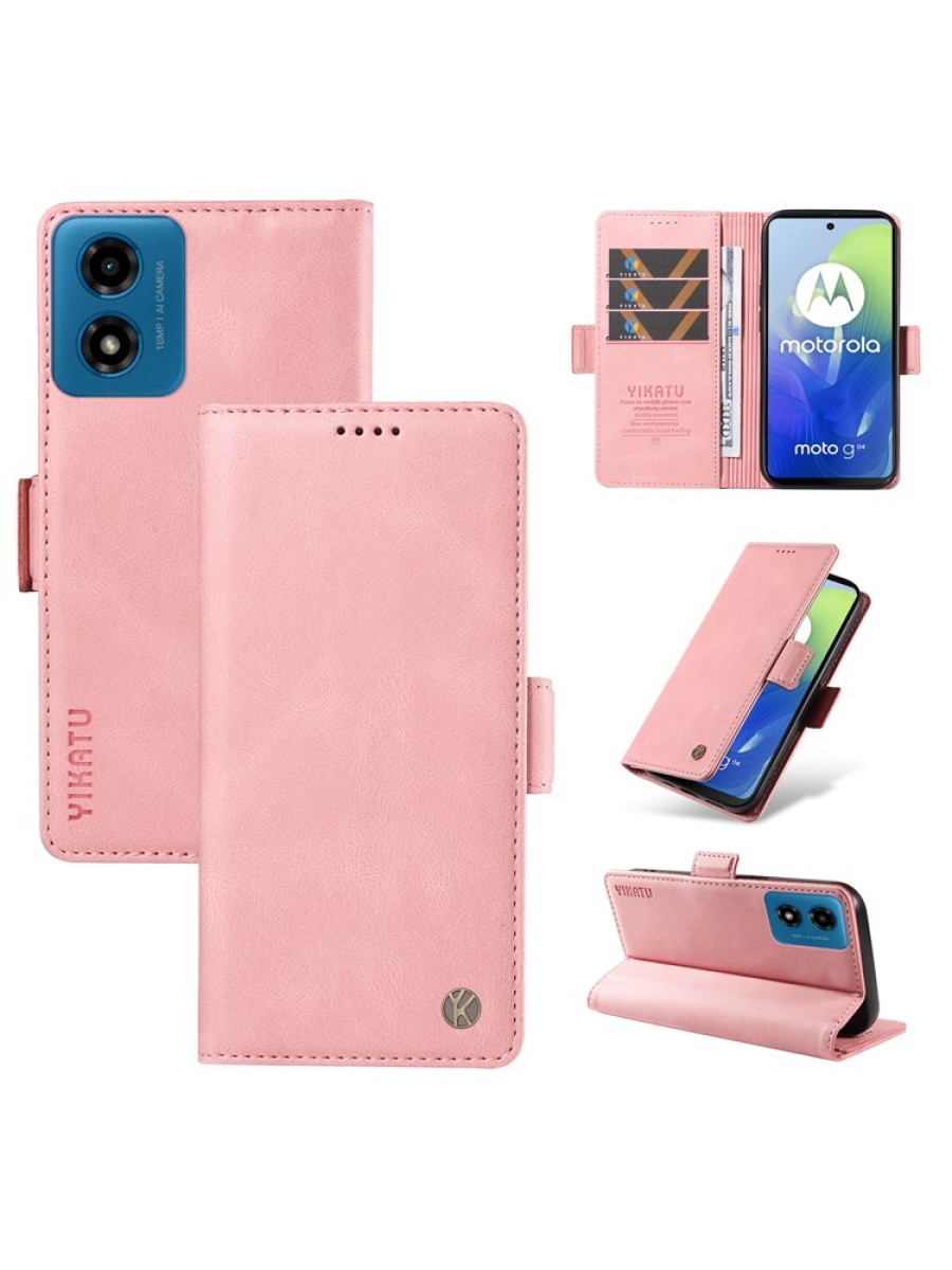 Калъф от еко кожа тип портмоне за Motorola Moto G04s - розов