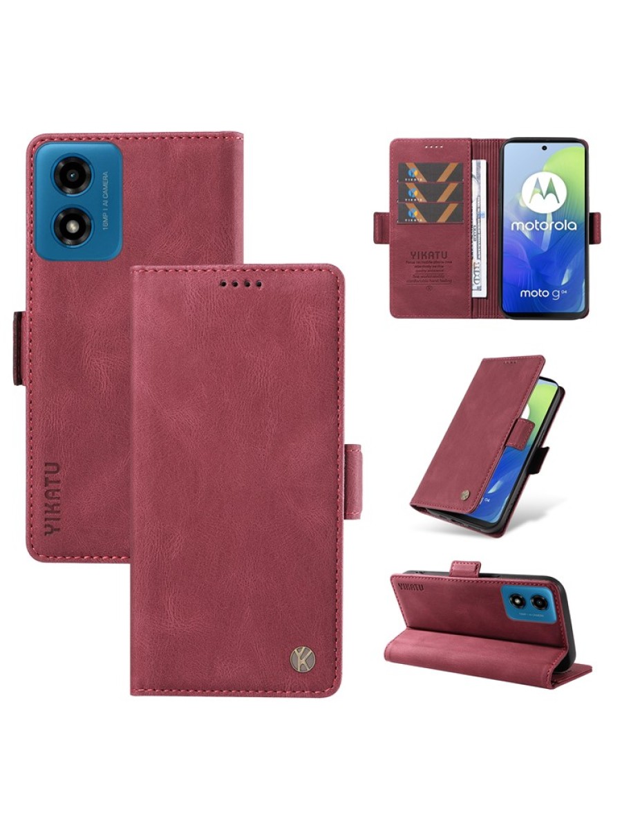 Калъф от еко кожа тип портмоне за Motorola Moto G04s - червен
