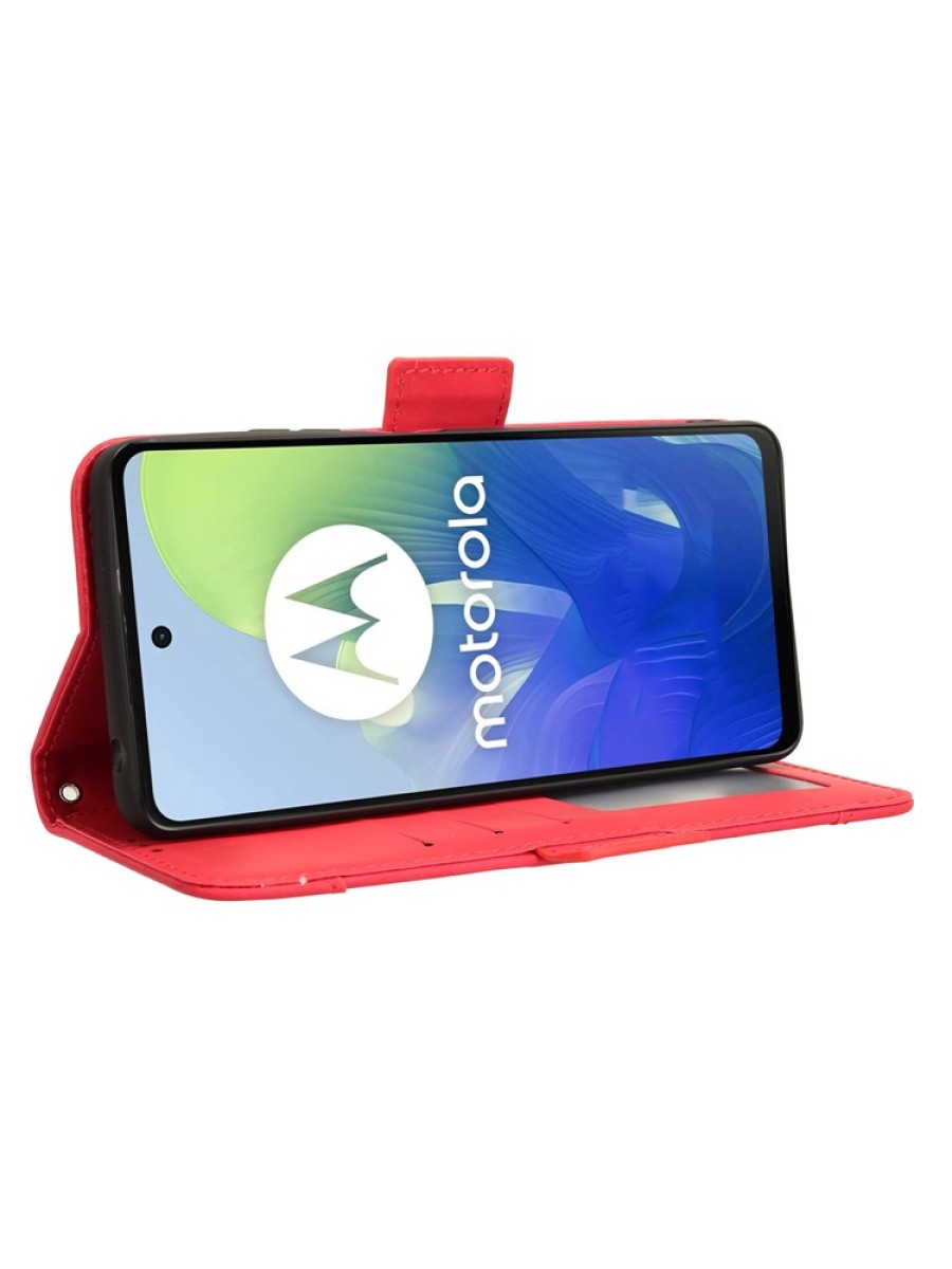 Калъф от еко кожа тип портмоне за Motorola Moto G04s - червен