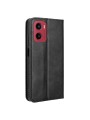 Калъф от еко кожа с ретро текстура тип портмоне за Motorola Moto G05 - черен