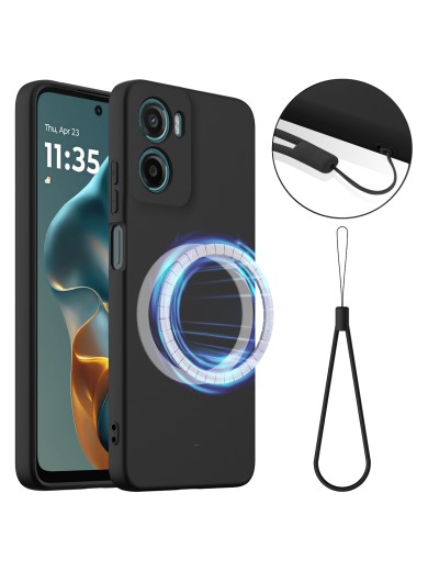 Предпазен удароустойчив силиконов гръб с каишка за Motorola Moto G06 - черен Предпазен удароустойчив силиконов гръб с каишка за Motorola Moto G06 - черен
