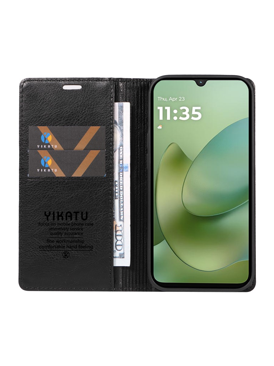 Калъф от еко кожа тип портмоне за Motorola Moto G06 - черен