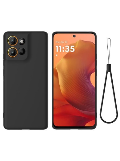 Предпазен устойчив на надраскване силиконов гръб с каишка за Motorola Moto G17 - черен Предпазен устойчив на надраскване силиконов гръб с каишка за Motorola Moto G17 - черен