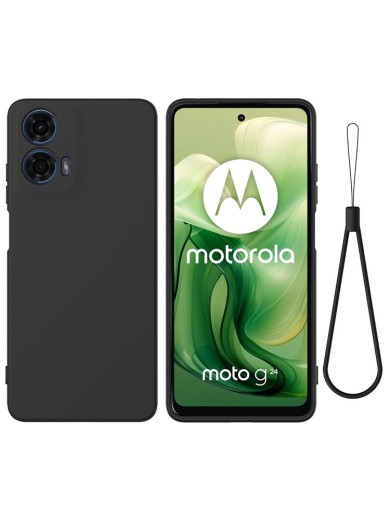 Предпазен удароустойчив силиконов гръб с каишка за Motorola Moto G24 - черен