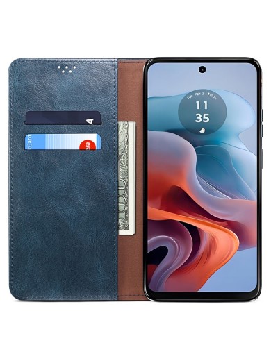 Калъф от еко кожа тип портмоне за Motorola Moto G24 Power - син