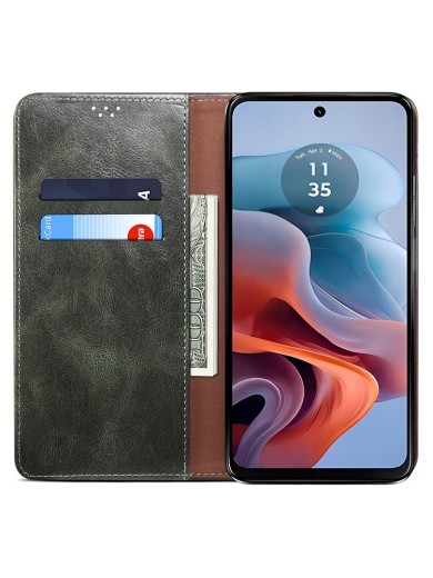 Калъф от еко кожа тип портмоне за Motorola Moto G24 Power - зелен