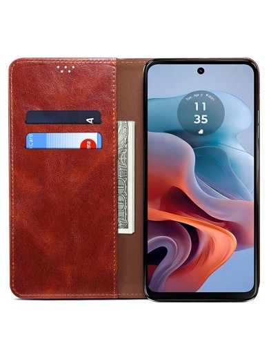 Калъф от еко кожа тип портмоне за Motorola Moto G24 Power - кафяв