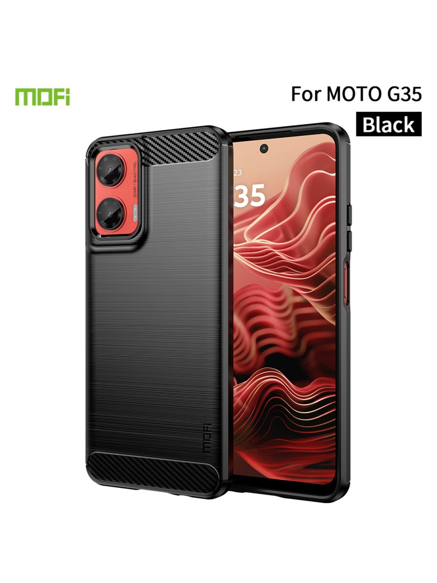 Мек предпазен гръб с текстура на карбонови влакна за Motorola Moto G35 - черен