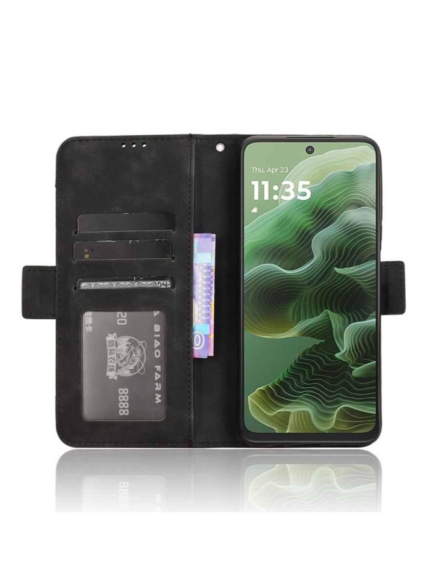 Калъф от еко кожа тип портмоне за Motorola Moto G35 - черен