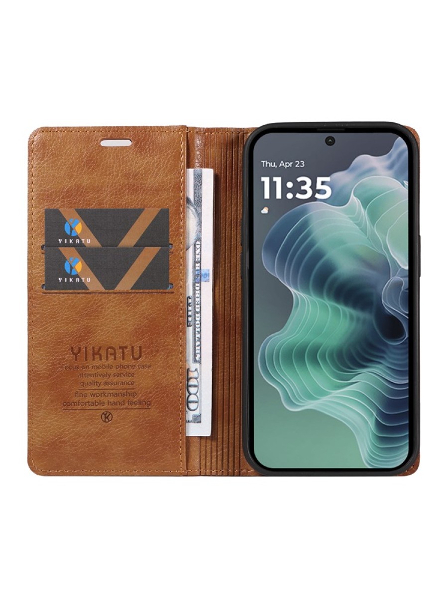 Калъф от еко кожа тип портмоне за Motorola Moto G35 - кафяв
