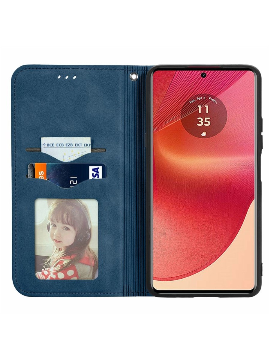 Калъф от еко кожа тип портмоне за Motorola Moto G35 - син