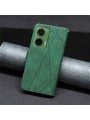 Калъф от еко кожа тип портмоне с геометрични линии за Motorola Moto G35 - зелен