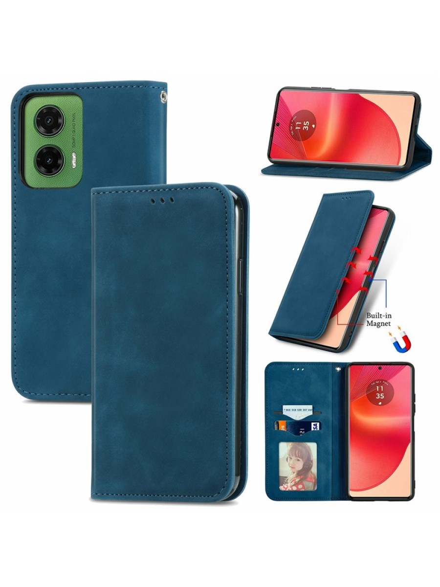 Калъф от еко кожа тип портмоне за Motorola Moto G35 - син