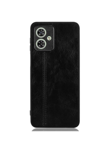 Предпазен гръб с текстура на телешка кожа за Motorola Moto G54 - черен