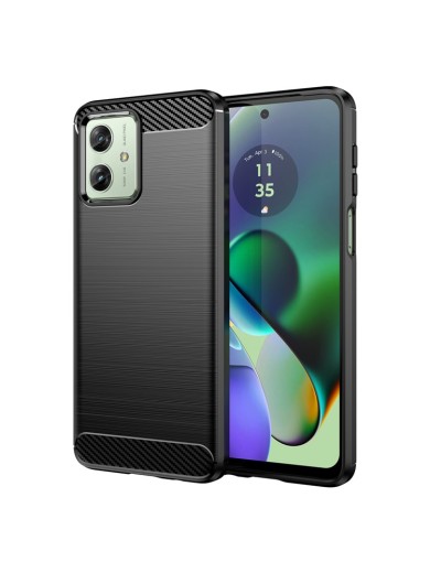 Мек удароустойчив гръб с текстура на карбонови влакна за Motorola Moto G54 - черен