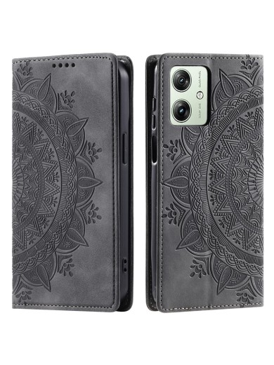 Калъф от еко кожа тип портмоне с шарки за Motorola Moto G54 - сив