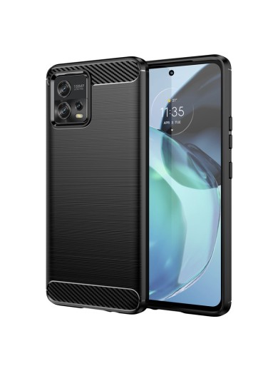 Мек предпазен гръб с текстура на карбонови влакна за Motorola Moto G72 - черен