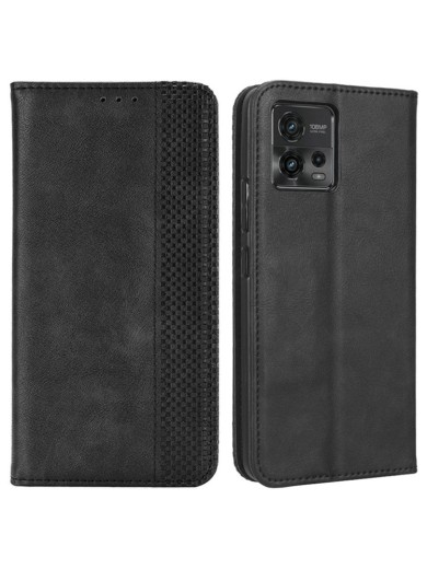 Калъф от еко кожа с ретро текстура тип портмоне за Motorola Moto G72 - черен Калъф от еко кожа с ретро текстура тип портмоне за Motorola Moto G72 - черен