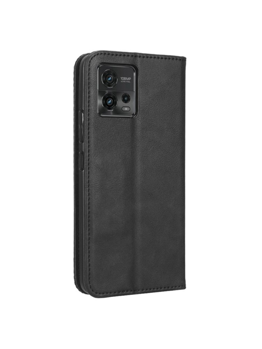 Калъф от еко кожа с ретро текстура тип портмоне за Motorola Moto G72 - черен
