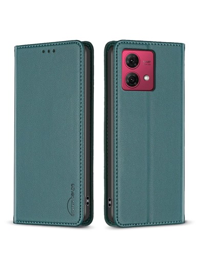 Калъф от еко кожа тип портмоне за Motorola Moto G84 - зелен