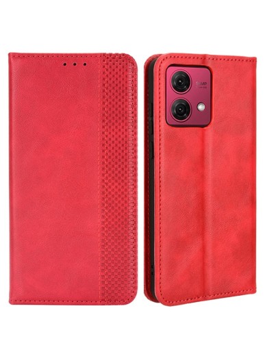 Калъф от еко кожа с ретро текстура тип портмоне за Motorola Moto G84 - червен