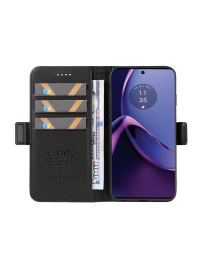 Калъф за телефон от еко кожа тип портмоне за Motorola Moto G84 - черен