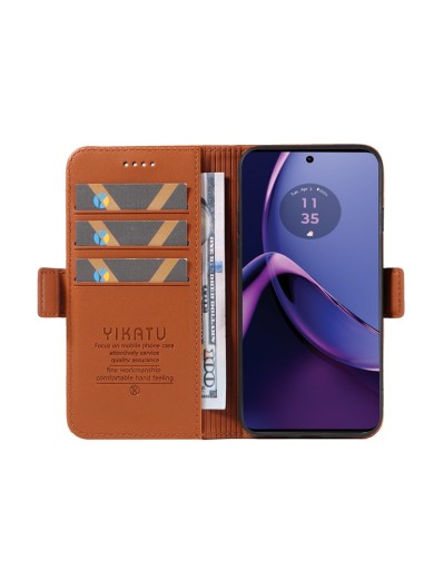 Калъф за телефон от еко кожа тип портмоне за Motorola Moto G84 - кафяв