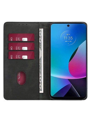 Калъф от еко кожа тип портмоне за Motorola Moto G84 - черен