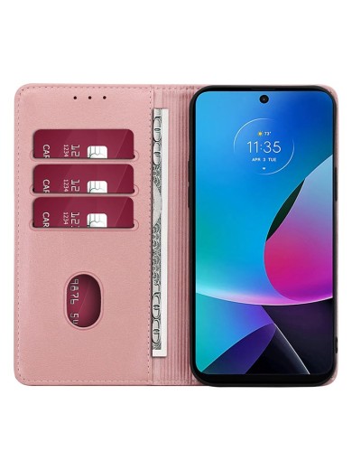 Калъф от еко кожа тип портмоне за Motorola Moto G84 - розов