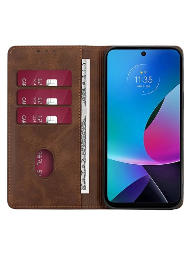 Калъф от еко кожа тип портмоне за Motorola Moto G84 - кафяв