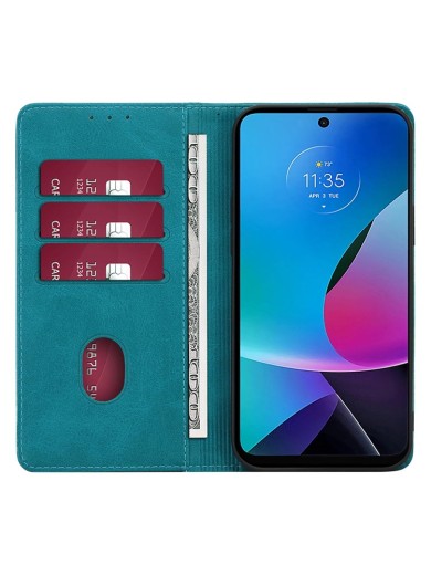 Калъф от еко кожа тип портмоне за Motorola Moto G84 - син