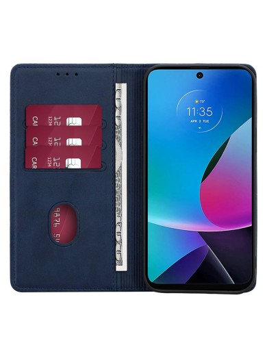 Калъф от еко кожа тип портмоне за Motorola Moto G84 - син