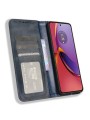 Калъф от еко кожа с ретро текстура тип портмоне за Motorola Moto G84 - син
