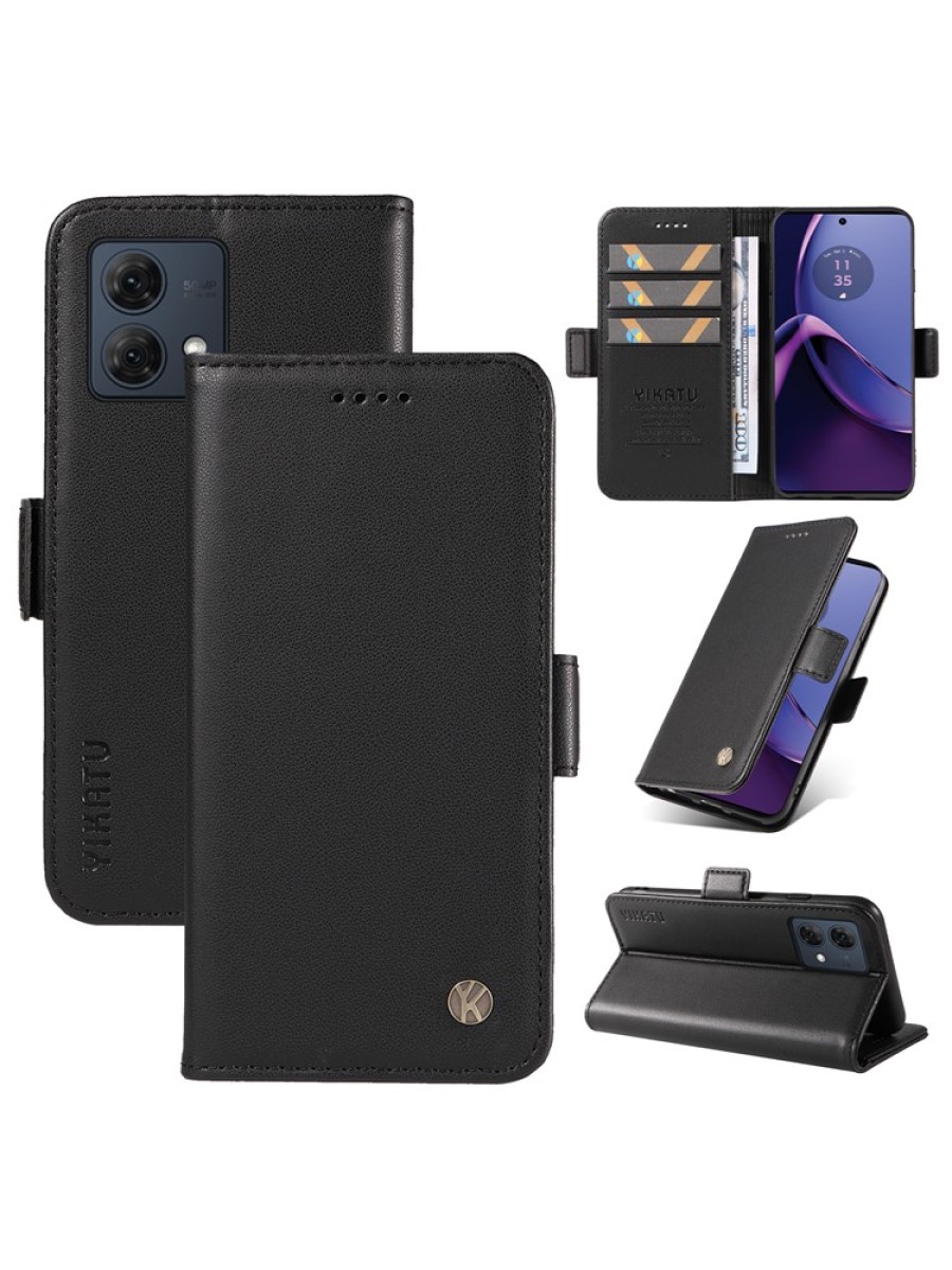 Калъф за телефон от еко кожа тип портмоне за Motorola Moto G84 - черен