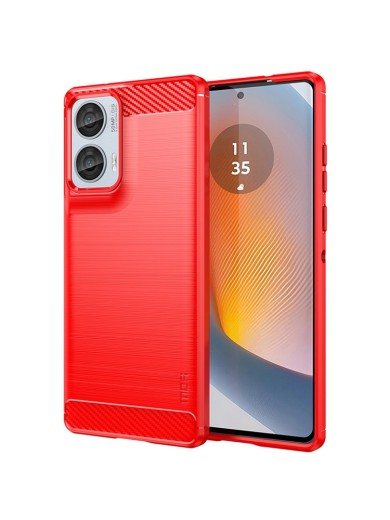 Мек предпазен гръб с текстура на карбонови влакна за Motorola Moto G85 - червен