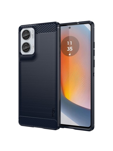 Мек предпазен гръб с текстура на карбонови влакна за Motorola Moto G85 - син