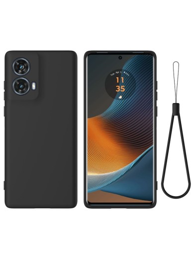 Предпазен удароустойчив силиконов гръб с каишка за Motorola Moto G85 - черен Предпазен удароустойчив силиконов гръб с каишка за Motorola Moto G85 - черен