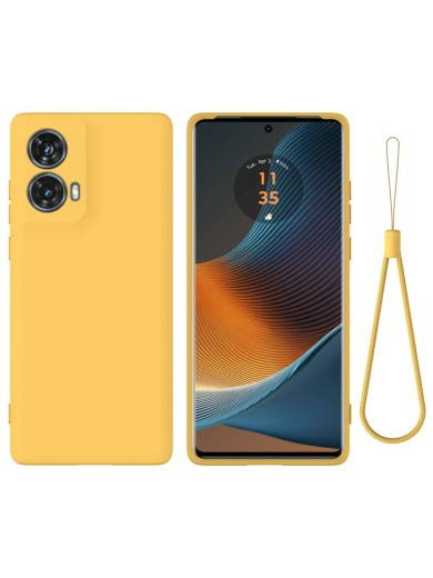 Предпазен удароустойчив силиконов гръб с каишка за Motorola Moto G85 - жълт