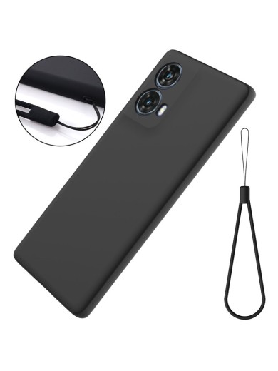 Предпазен удароустойчив силиконов гръб с каишка за Motorola Moto G85 - черен