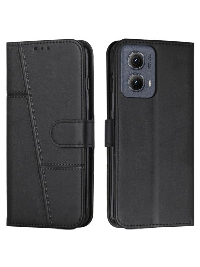 Калъф от еко кожа, тип портмоне за Motorola Moto G85 - черен