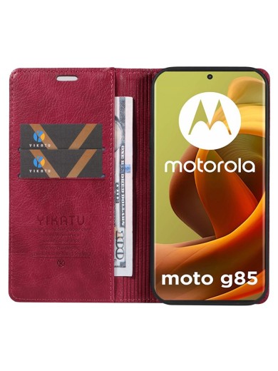 Калъф от еко кожа тип портмоне за Motorola Moto G85 - червен