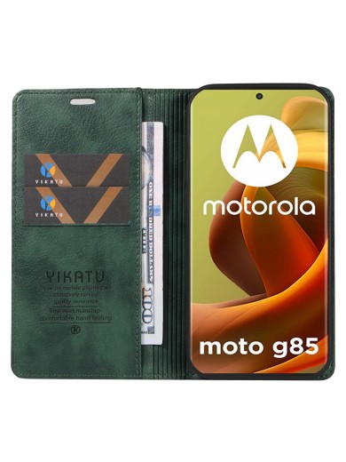 Калъф от еко кожа тип портмоне за Motorola Moto G85 - зелен