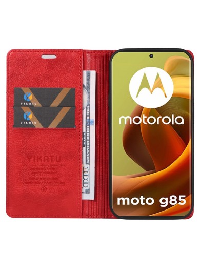 Калъф от еко кожа тип портмоне за Motorola Moto G85 - червен