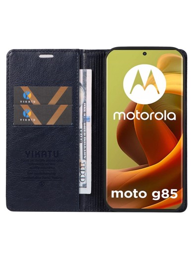 Калъф от еко кожа тип портмоне за Motorola Moto G85 - син