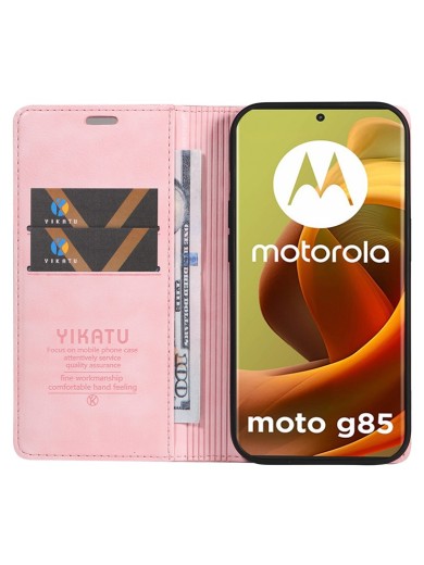 Калъф от еко кожа тип портмоне за Motorola Moto G85 - розов