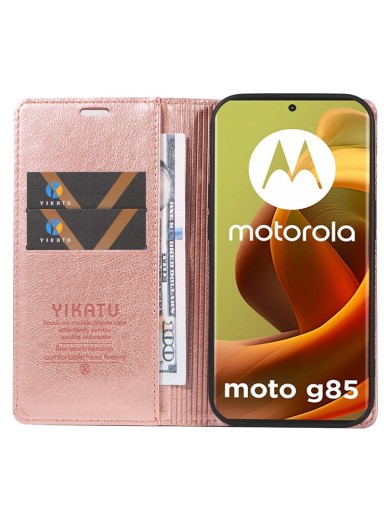 Калъф от еко кожа тип портмоне за Motorola Moto G85 - розов