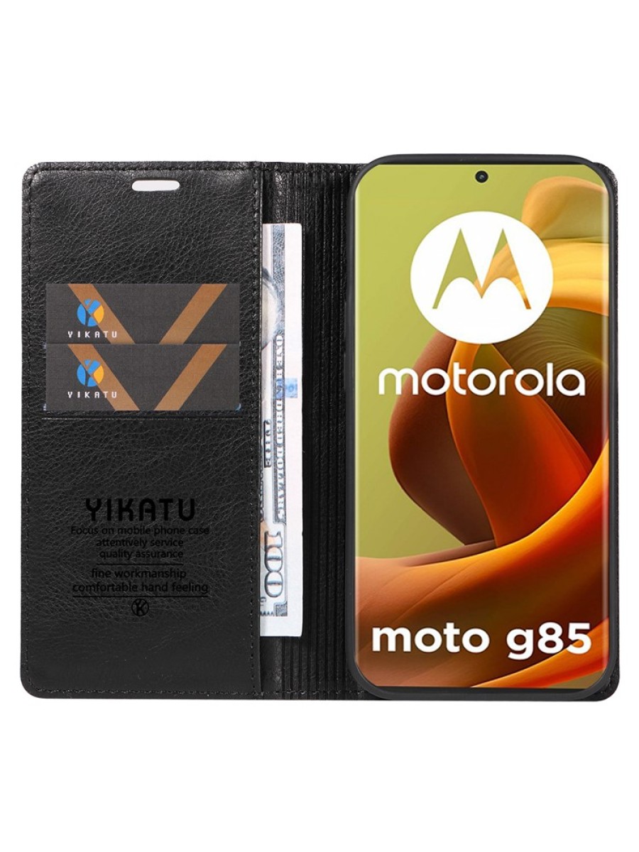 Калъф от еко кожа тип портмоне за Motorola Moto G85 - черен